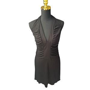 Vintage ABS by Allen Schwartz Black Ruched Halter Mini Dress – Size Medium
